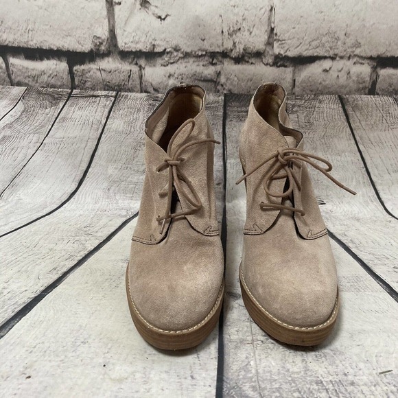 Cole Haan Size 7B Stephanie Platform Ankle Suede Lace Up Booties Beige - Picture 3 of 10